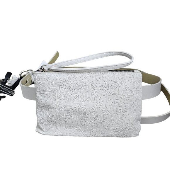 Stone Mountain Double Belted Fanny Bag New White Leather Wristlet Belt Set - Picture 1 of 9